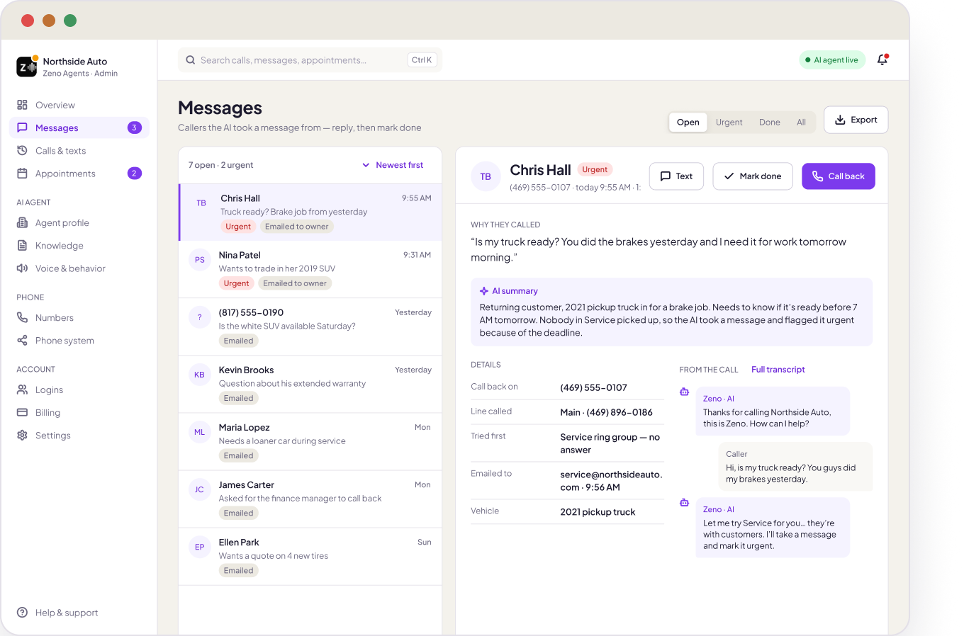 AI messages inbox
