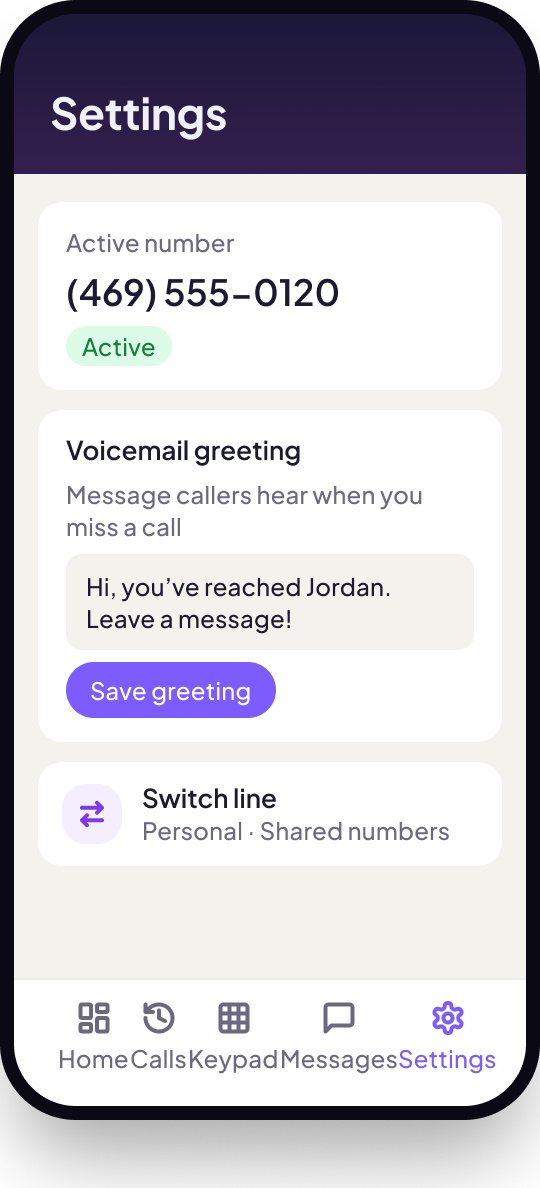 Settings screen