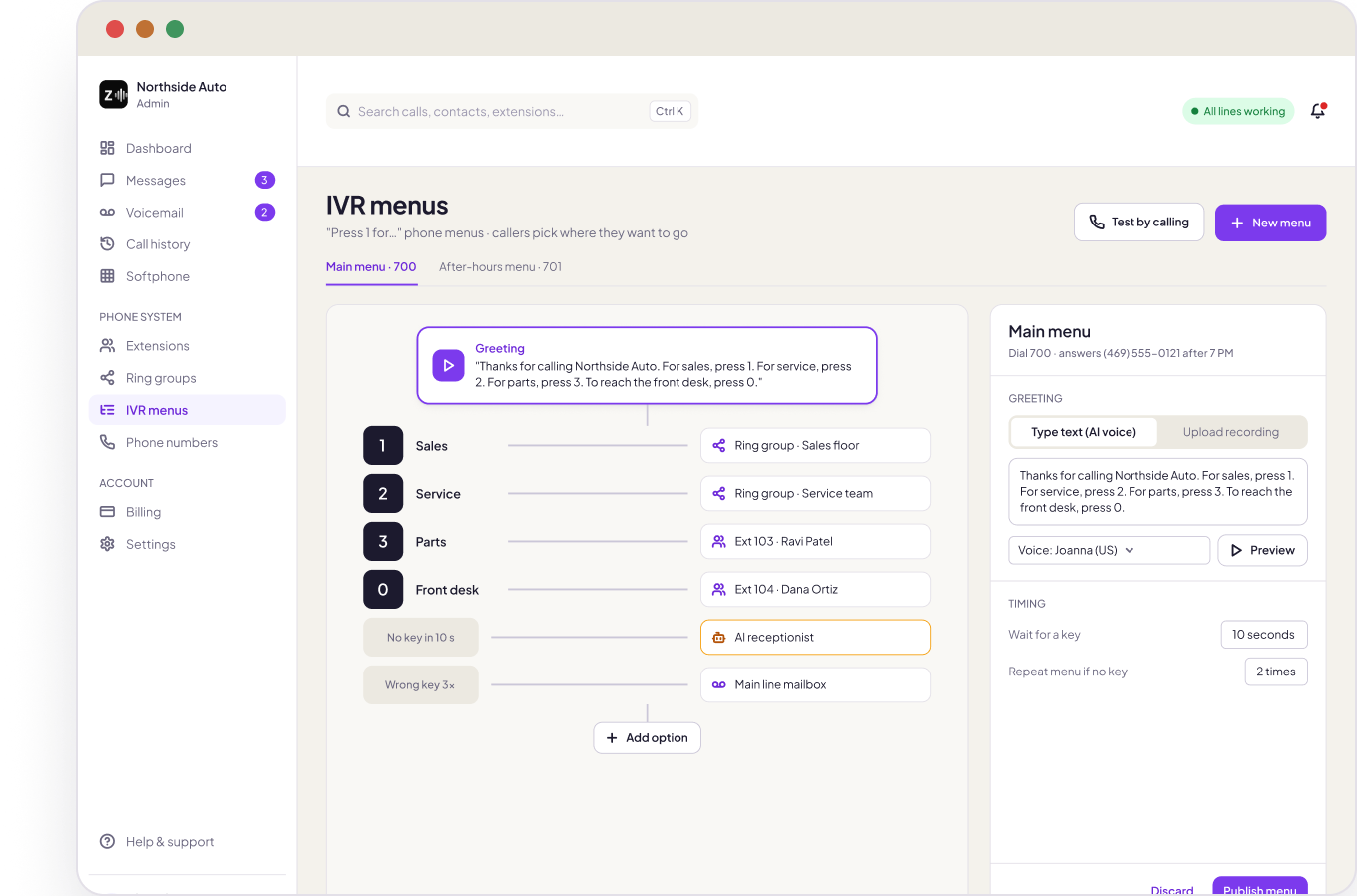 IVR phone menu builder